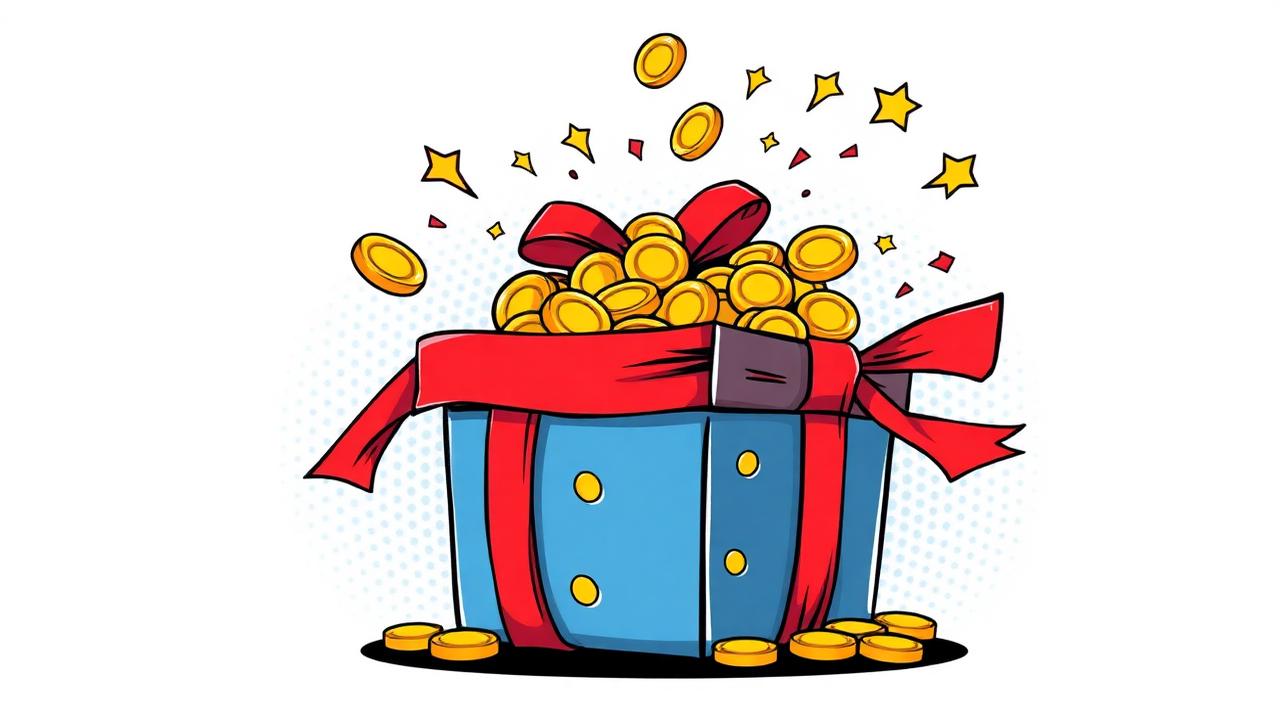 Hello Millions reward gift box bursting with gold coins